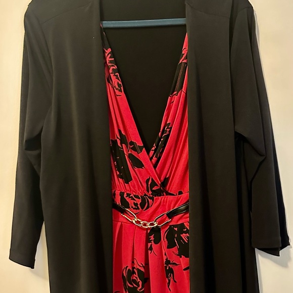 Jaclyn Smith Collection XL Red Black Floral Faux Wrap Dress Overlay Cardigan - Picture 5 of 16